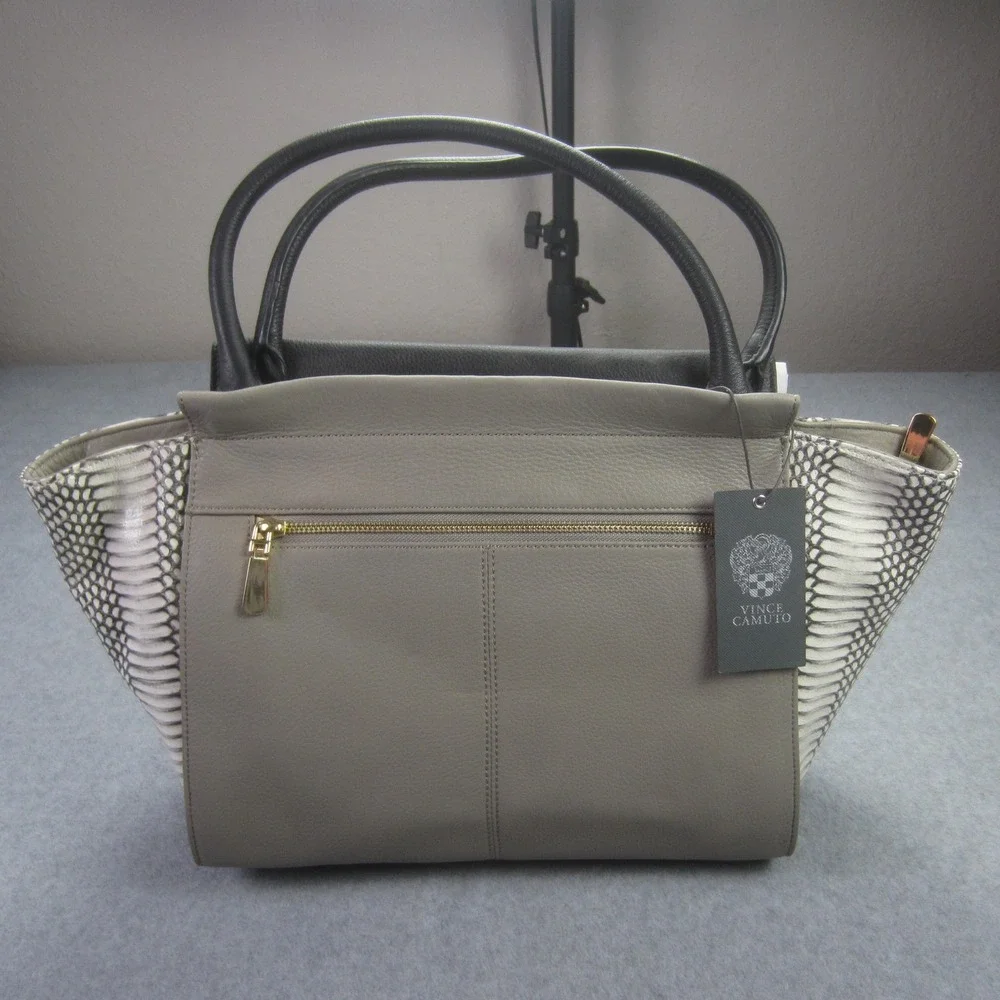 Vince Camuto Julia Satchel Handbag White Black Snake Leather Purse‎ NWT